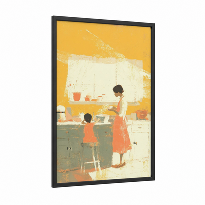 Kitchen Bonding framed mother's day print — black wood frame — yellow gold and peach palette