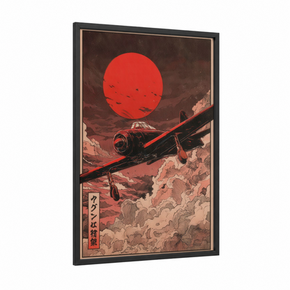Crimson Sky Vintage framed vintage airplane print — black wood frame — red and black and white palette