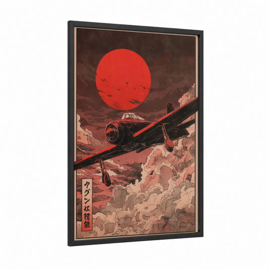 Crimson Sky Vintage framed vintage airplane print — black wood frame — red and black and white palette