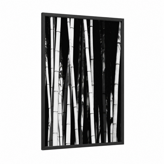 Monochrome Bamboo framed art print — black wood frame — black and white palette
