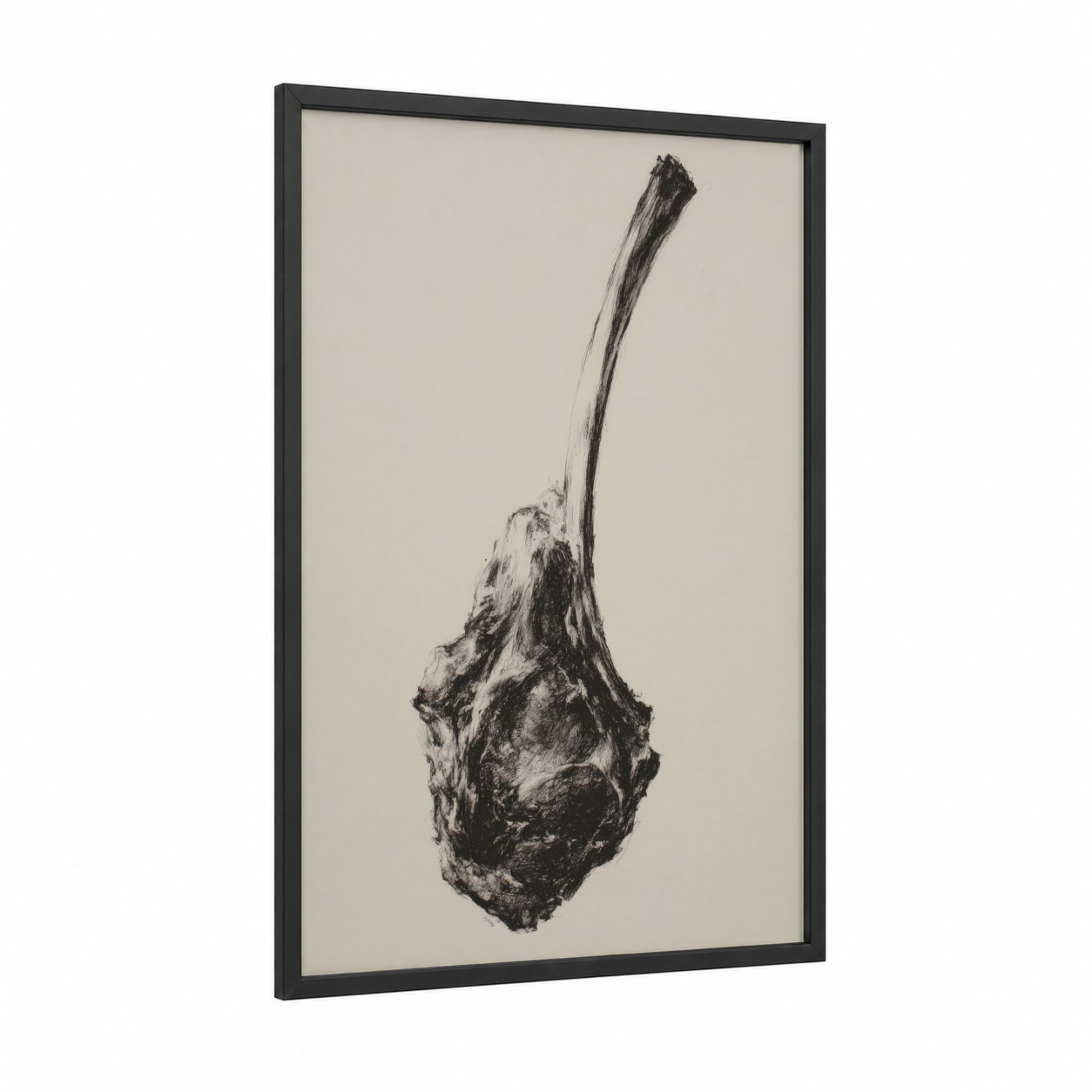 Charred Meat Study framed art print — black wood frame — black and white and nobel palette