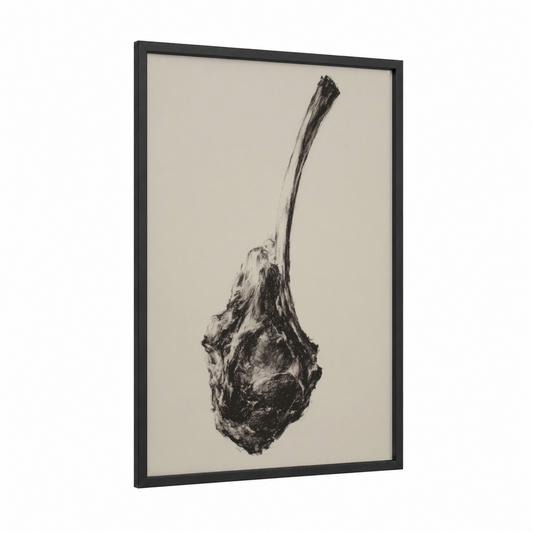 Charred Meat Study framed art print — black wood frame — black and white and nobel palette