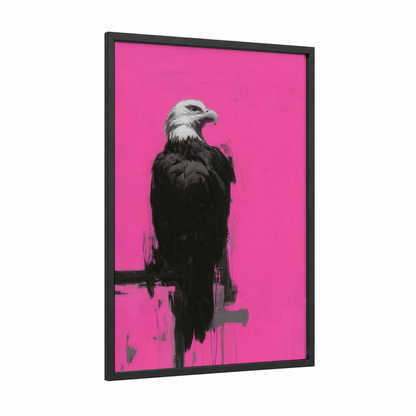 Pink Eagle Portrait framed art print — black wood frame — magenta and black and white palette