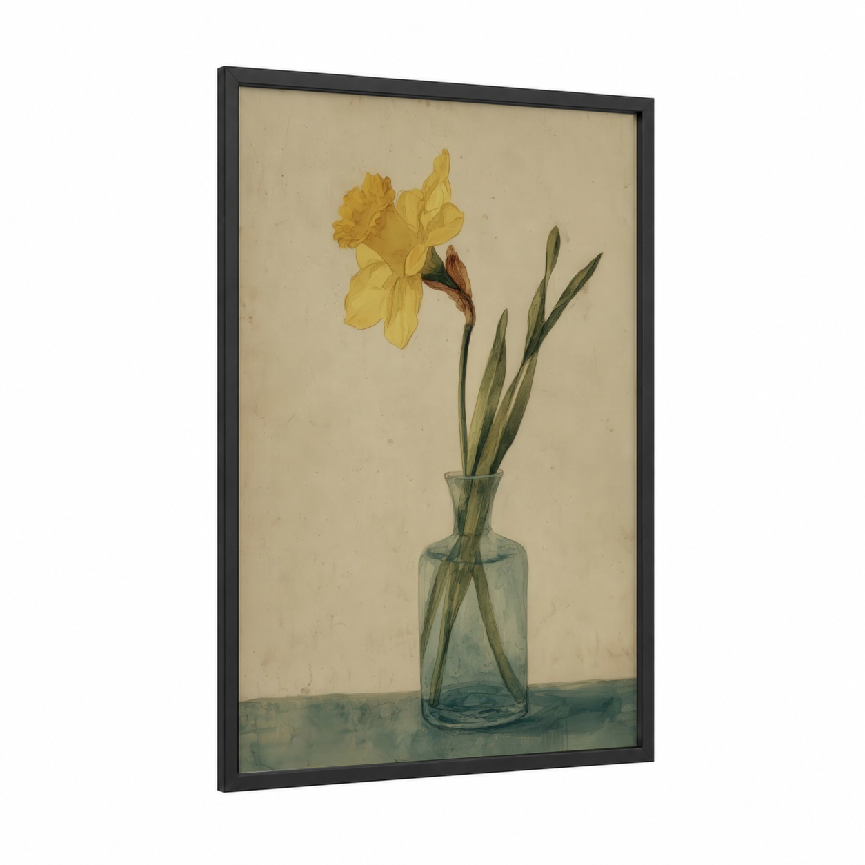 Golden Daffodil Arrangement framed daffodils print — black wood frame — gold and cream palette