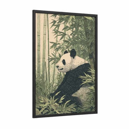 Bamboo Panda framed art print — black wood frame — green and black and white palette