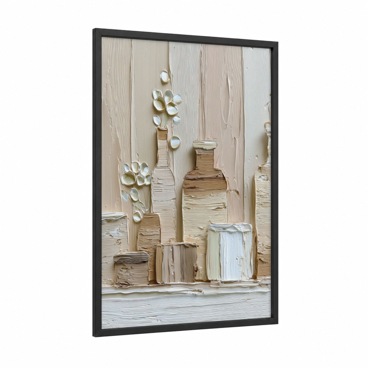Minimalist Vessels framed abstract minimalist print — black wood frame — cream and white palette