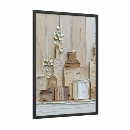 Minimalist Vessels framed abstract minimalist print — black wood frame — cream and white palette