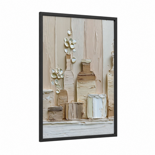 Minimalist Vessels framed abstract minimalist print — black wood frame — cream and white palette
