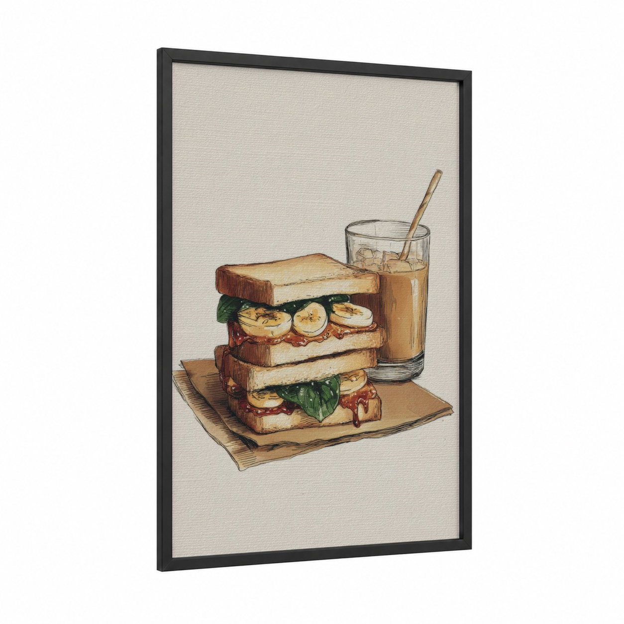 Classic BLT Sandwich framed fast food print — black wood frame — cream and russet palette