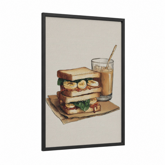 Classic BLT Sandwich framed fast food print — black wood frame — cream and russet palette