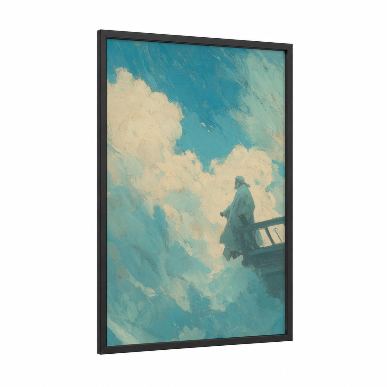 Heavenly Ascension framed st. paul print — black wood frame — teal and cream palette