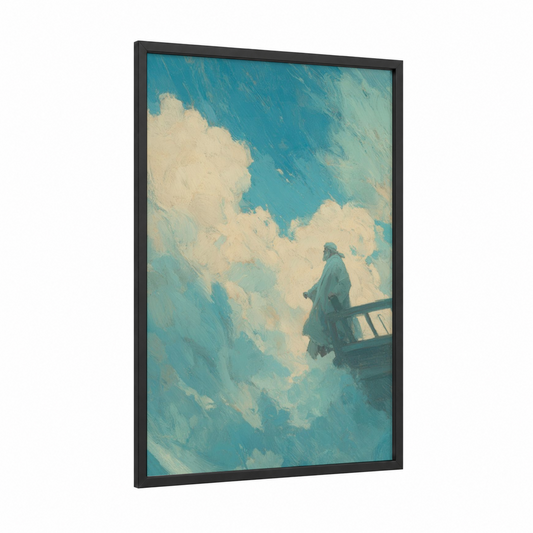 Heavenly Ascension framed st. paul print — black wood frame — teal and cream palette