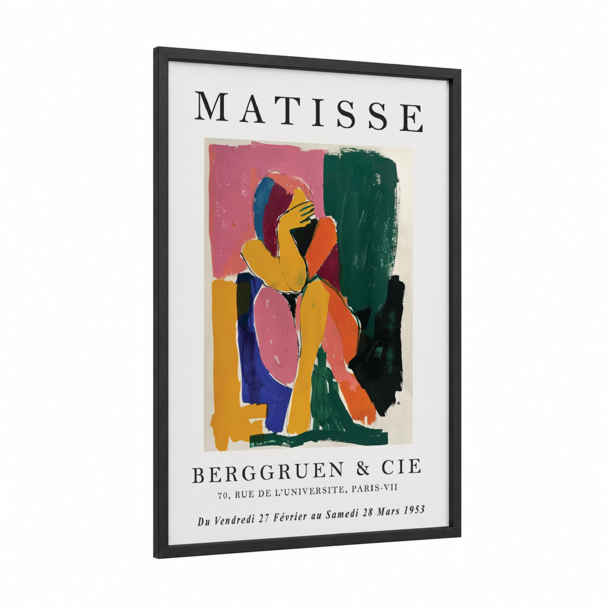 Matisse Abstract Composition framed abstract expressionism print — black wood frame — yellow gold and orange palette