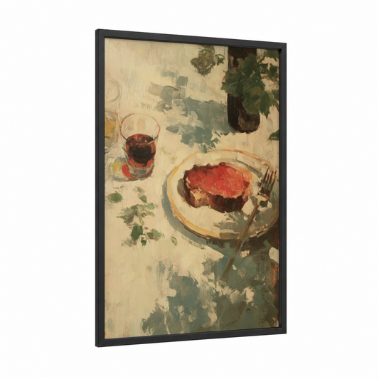 Steak Dinner framed meat print — black wood frame — cream and sage green palette