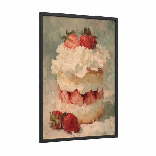 Red Velvet Cake framed sweet print — black wood frame — cream and salmon pink palette