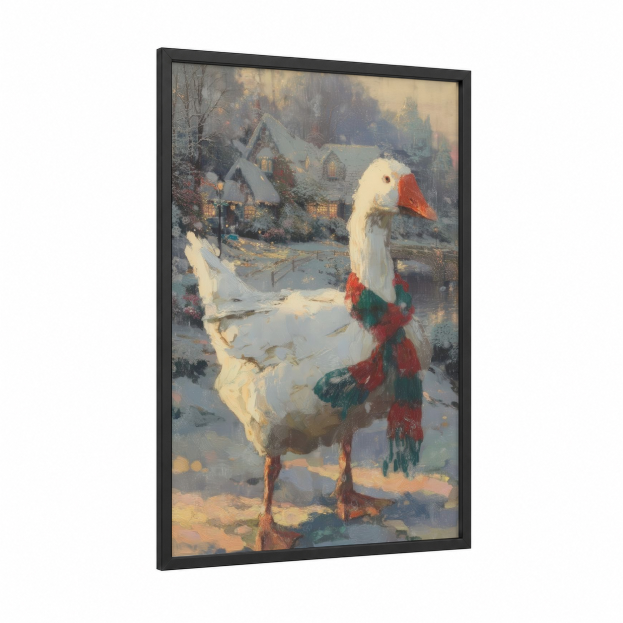 Winter Goose framed geese print — black wood frame — cream and gray palette