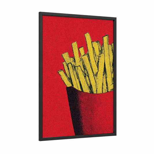 Crimson Fries framed fast food print — black wood frame — red and yellow gold palette