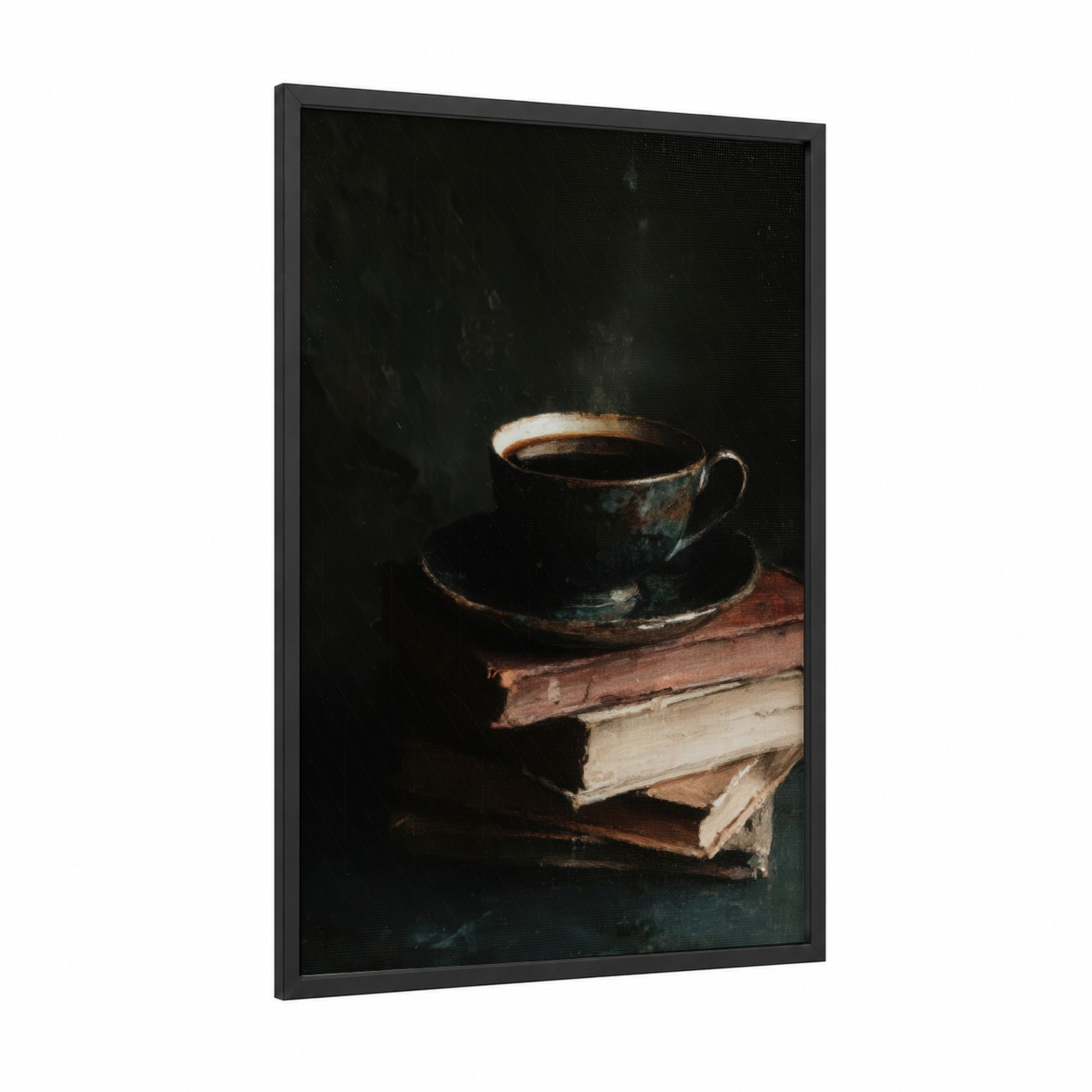 Vintage Coffee Pause framed art print — black wood frame — black and white and gold palette