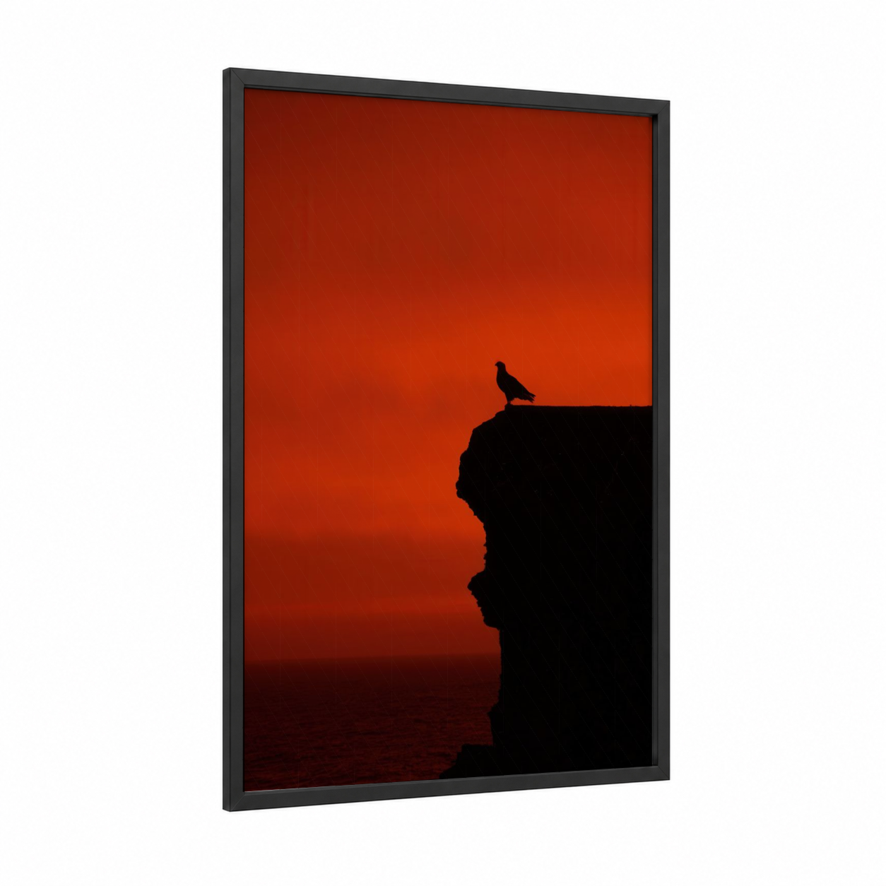 Cliff Eagle Silhouette framed art print — black wood frame — red and black palette