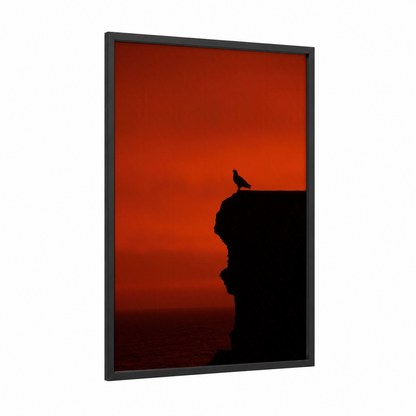 Cliff Eagle Silhouette framed art print — black wood frame — red and black palette