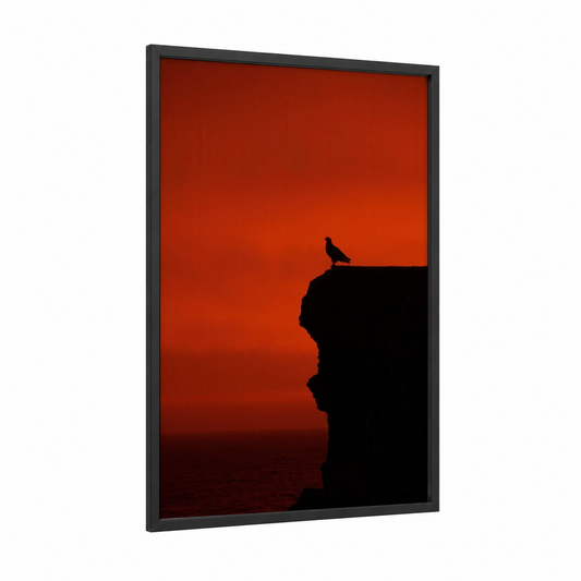 Cliff Eagle Silhouette framed art print — black wood frame — red and black palette
