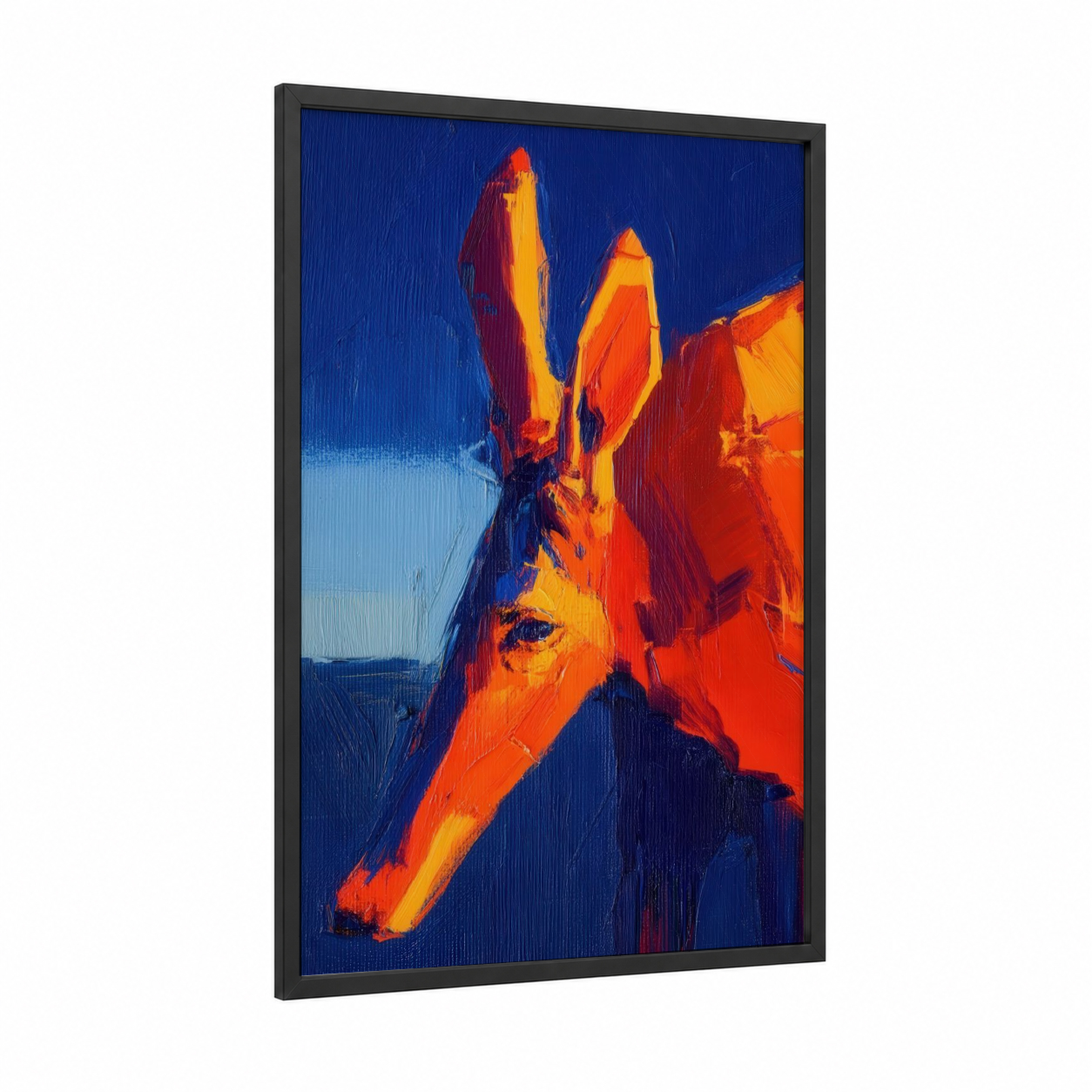 Vibrant Aardvark framed art print — black wood frame — red and blue palette