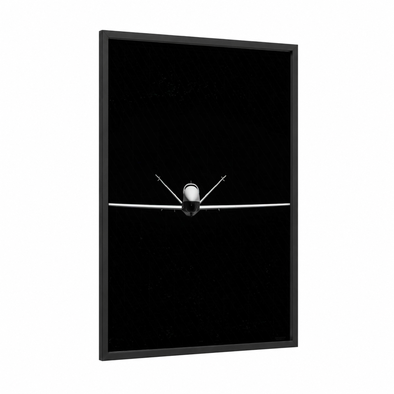 Tactical Fighter framed military plane print — black wood frame — black and white palette