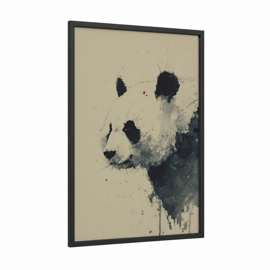 Contemplative Panda framed art print — black wood frame — black and white and nobel palette