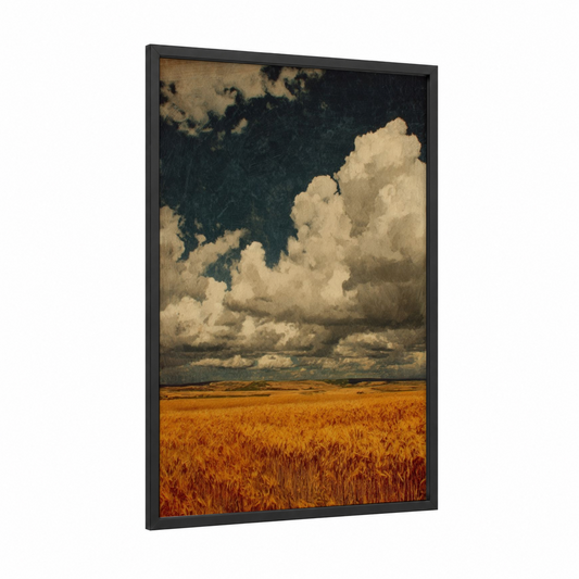 Gathering Storm framed art print — black wood frame — cream and dark green palette