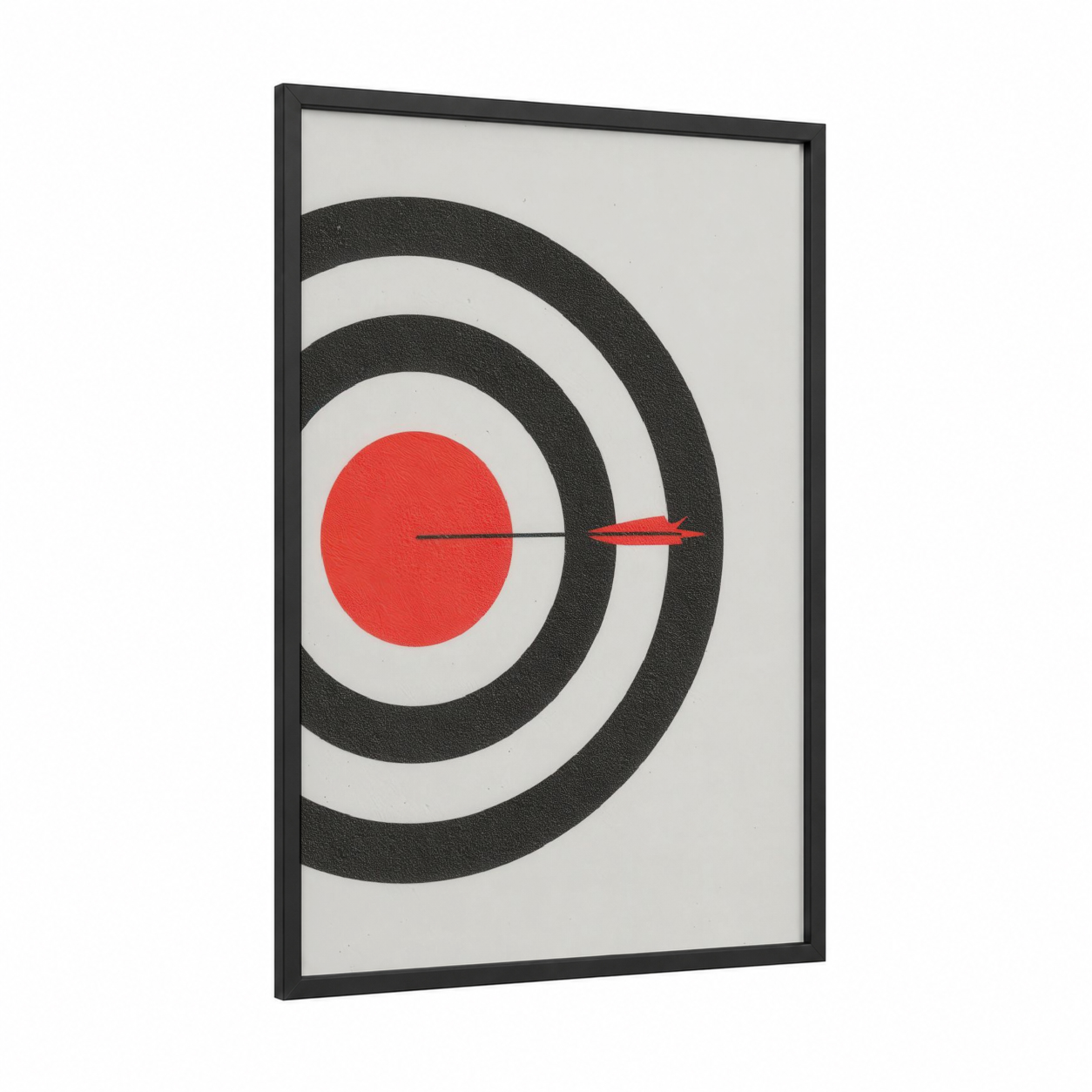 Bullseye Archer framed archery print — black wood frame — red and black and white palette