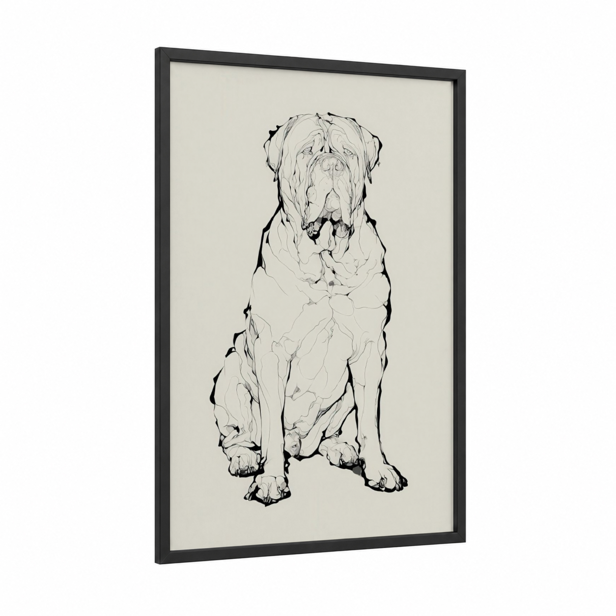Noble Mastiff framed art print — black wood frame — black and white palette