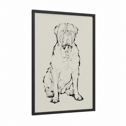 Noble Mastiff framed art print — black wood frame — black and white palette