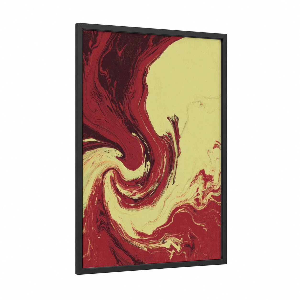 Crimson Swirl Sweet framed art print — black wood frame — red and yellow palette
