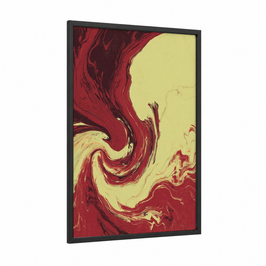 Crimson Swirl Sweet framed art print — black wood frame — red and yellow palette