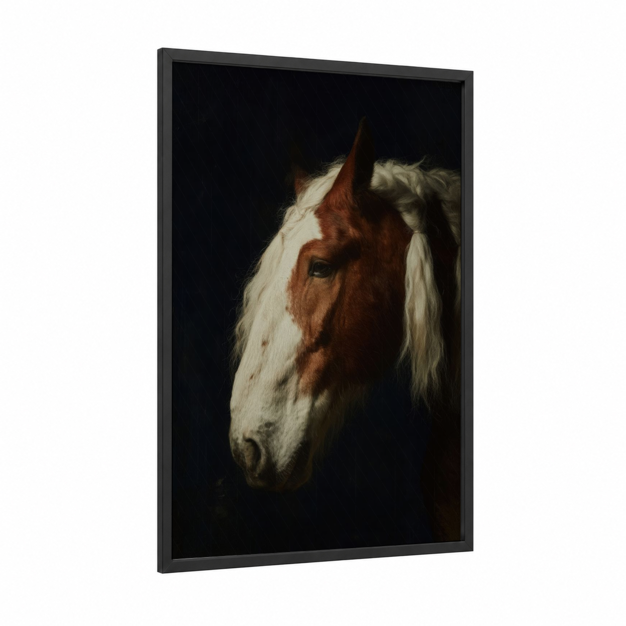 Chestnut Portrait Horse framed clydesdale horse print — black wood frame — black and russet palette