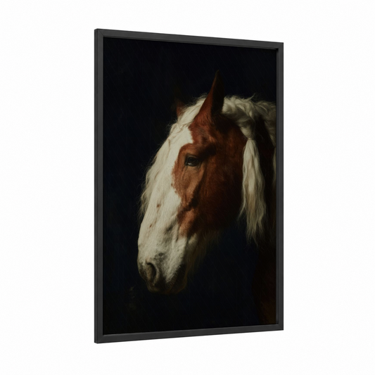 Chestnut Portrait Horse framed clydesdale horse print — black wood frame — black and russet palette