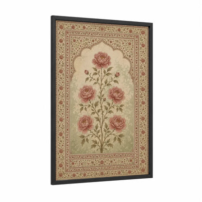 Persian Peony Floral Wall Art framed art print — black wood frame — beige and cream palette