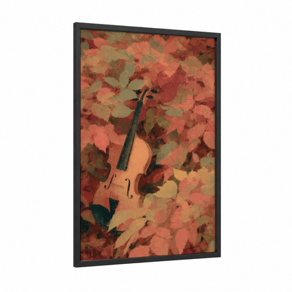 Autumn Violin framed art print — black wood frame — russet and peach palette