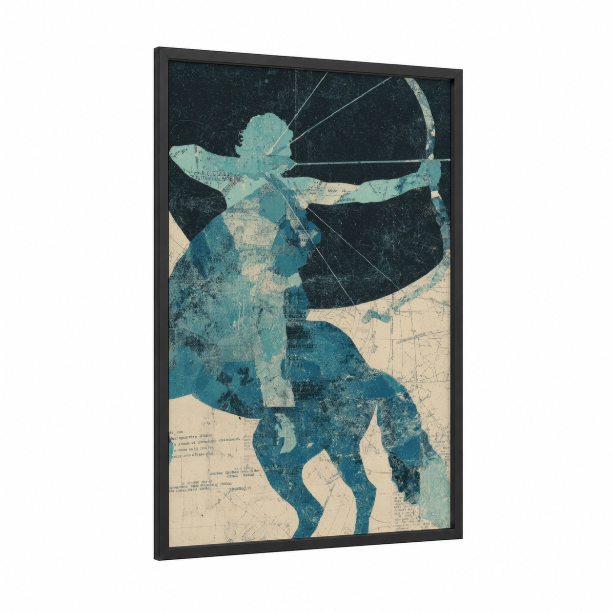 Archer Sagittarius framed art print — black wood frame — teal and cream palette