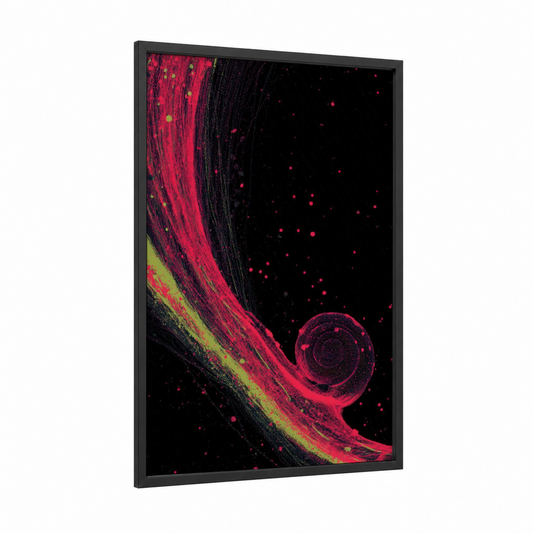 Cosmic Nebula Spiral framed art print — black wood frame — magenta and black palette