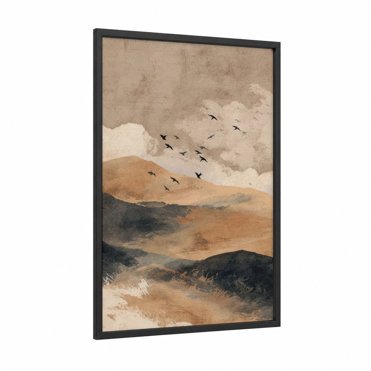 Desert Horizon Flight framed dune print — black wood frame — beige and cream palette