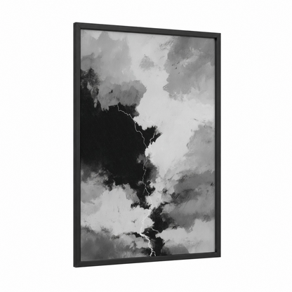 Dramatic Lightning Storm framed art print — black wood frame — black and white palette