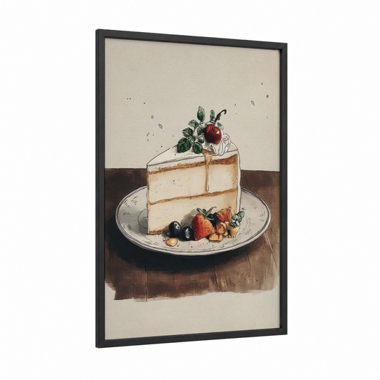 Layered Cake Slice framed sweet print — black wood frame — cream and russet palette