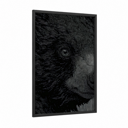 Sloth Bear Portrait framed art print — black wood frame — black and white palette