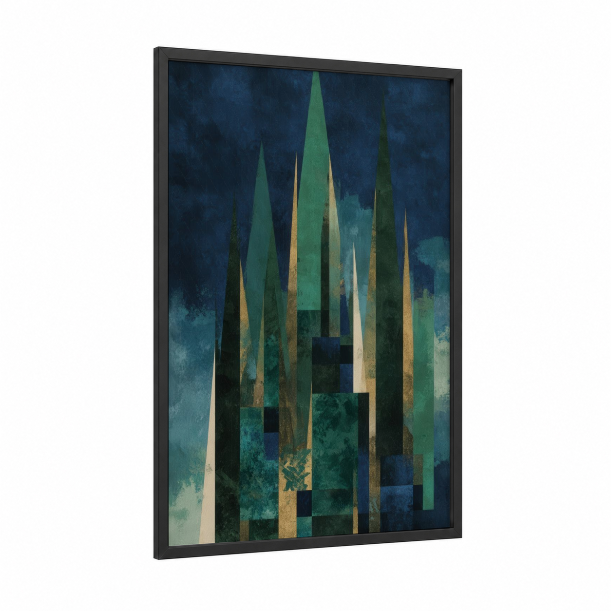 Mystical Cypress framed cypress tree print — black wood frame — dark blue and true green palette