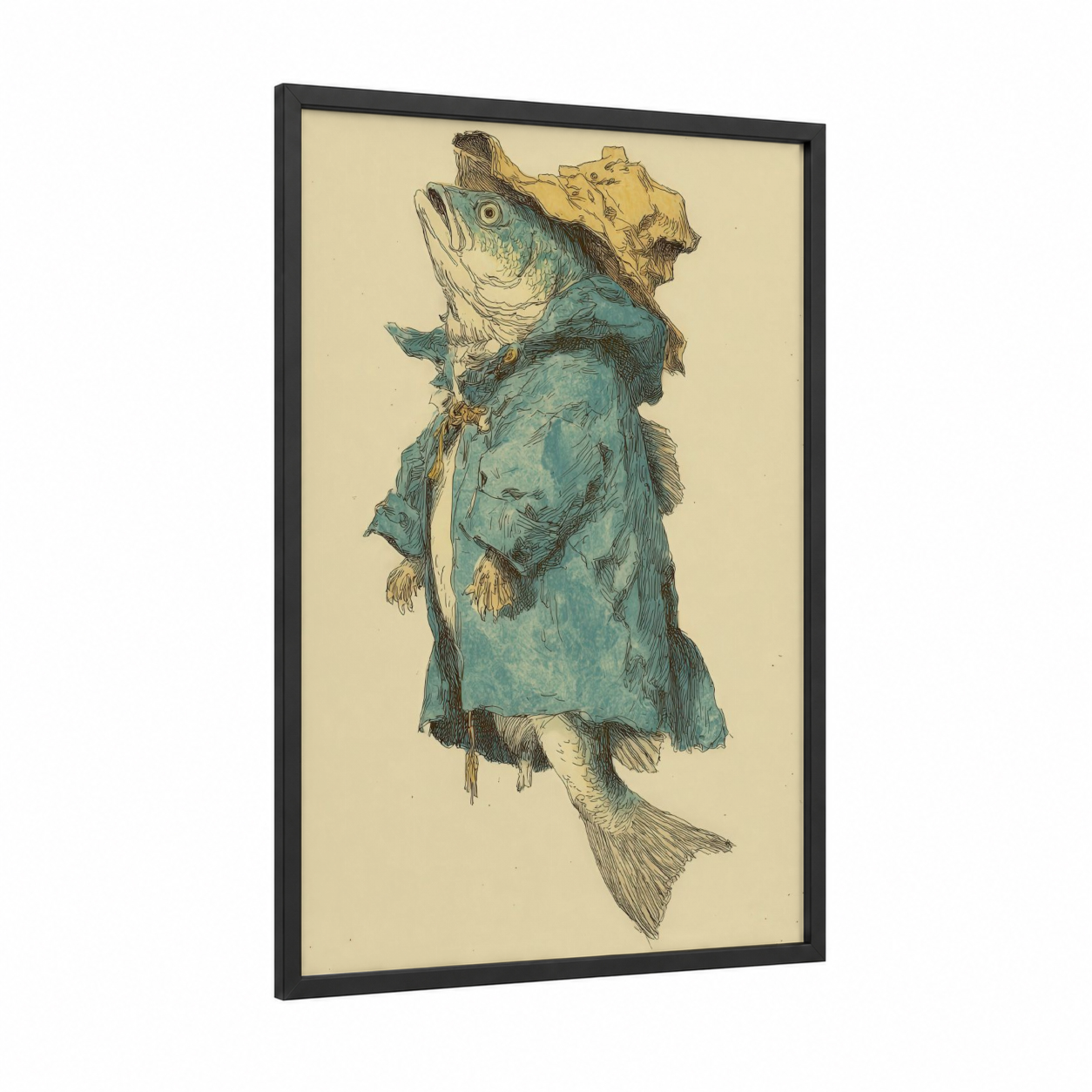 Genteel Bass framed art print — black wood frame — teal and cream palette