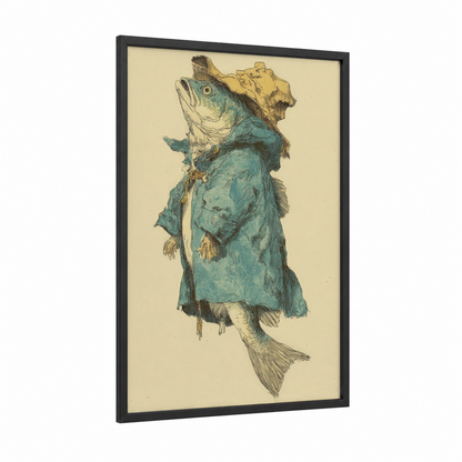 Genteel Bass framed art print — black wood frame — teal and cream palette