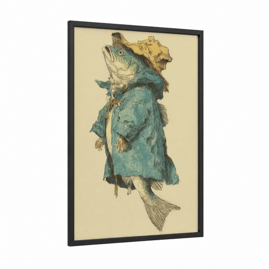 Genteel Bass framed art print — black wood frame — teal and cream palette