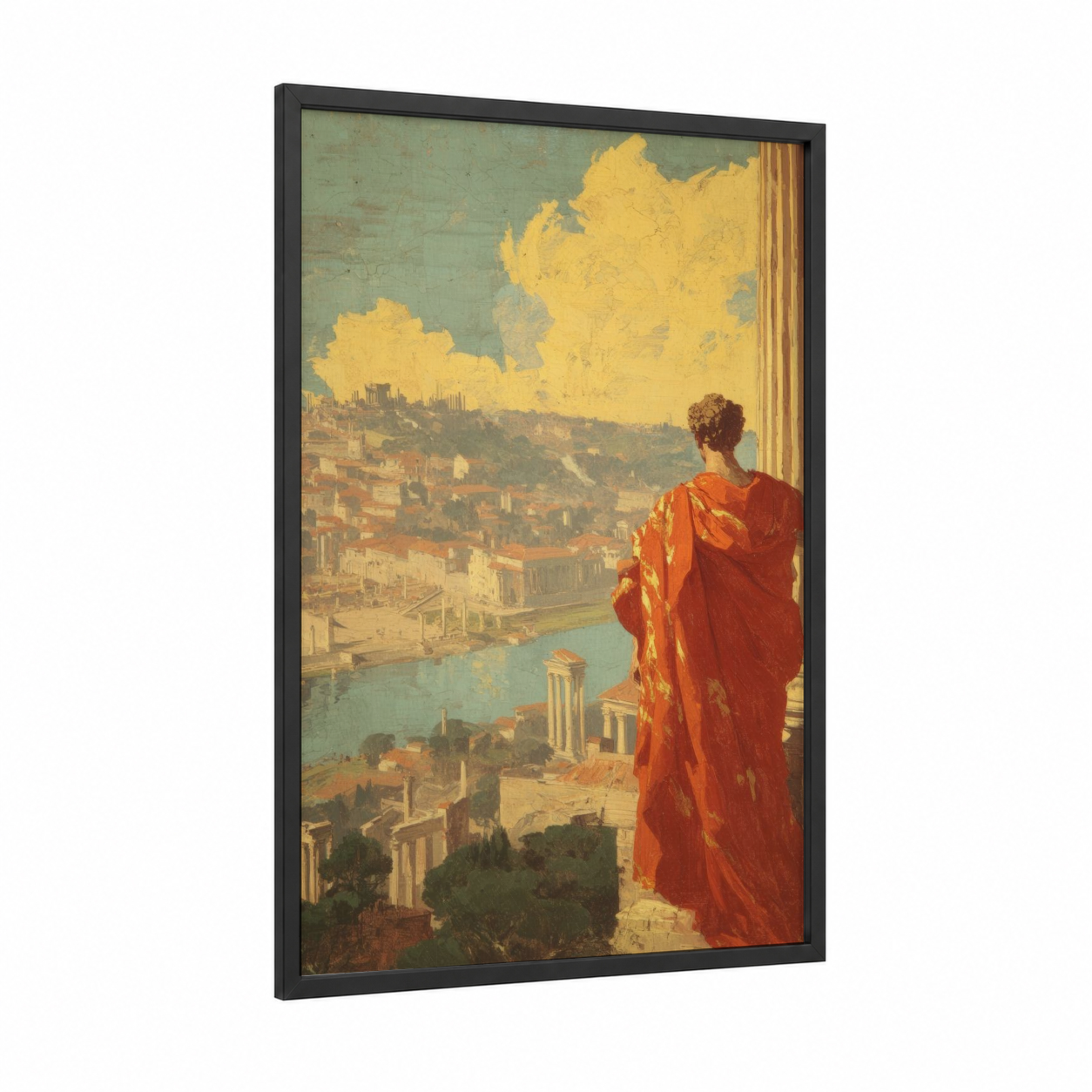 Constantine's Vista framed constantine the great print — black wood frame — gold and teal palette
