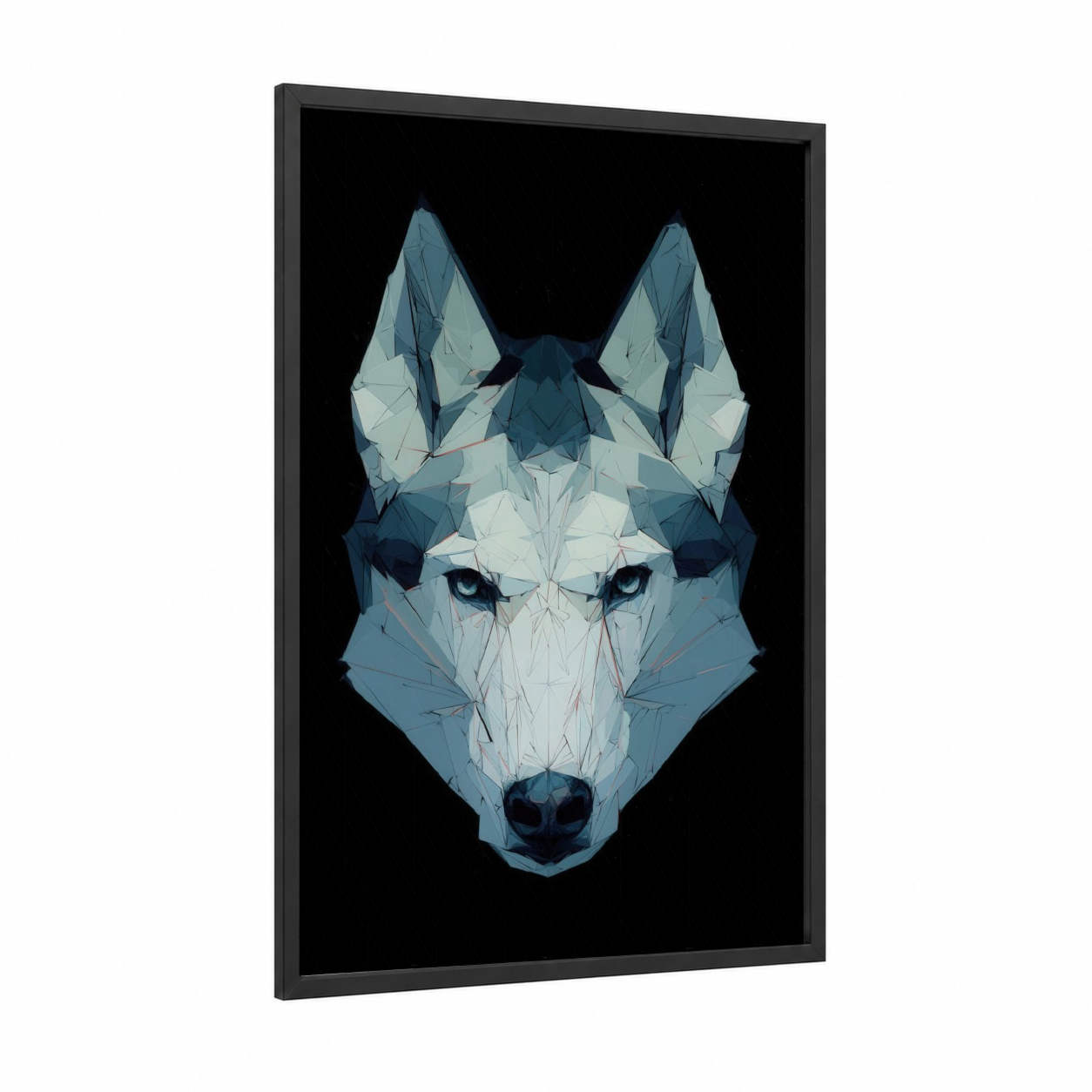 Arctic Husky framed art print — black wood frame — blue and white palette